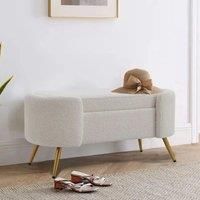 White Luxurious Comfortable Multifunctional Household Sherpa Upholstered Oval Bench