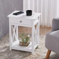 White Modern Side Table Nightstand with Drawer for Home Office