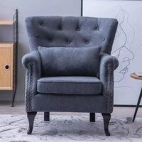 Dark Grey Chenille Wingback Armchair with Thick Cushion and Lumbar Pillow Living Room Furniture