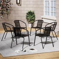 Set of 6 Black Garden Patio Metal Wicker Chairs