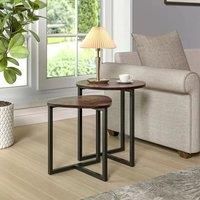 Brown Round and Triangular Wooden Tabletop Nesting Side Table Set Modern Coffee Table Bedside Table