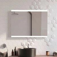 Rectangular Frameless Anti-Fog LED Vanity Mirror with Clock,80x60