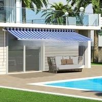 Outdoor Retractable DIY Manual Patio Awning Canopy Garden Shade Shelter, Blue&White 350x300CM
