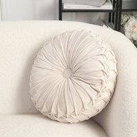 Velvet Round Floral Wrinkle pillow Cushion, Beige 35CM