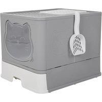 Grey Large Hooded Cat Litter Box Litter Tray with Scoop Odour Removal