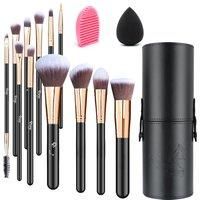 Professional Makeup Brush Set 12-Piece Kit with Soft Synthetic Bristles, Makeup Sponge, Brush
