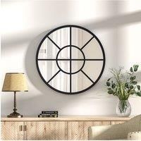 D50cm Contemporary Round Metal Windowpane Wall Mirror