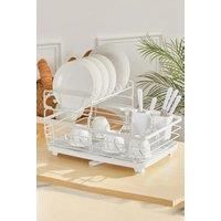 2-Tier Metal Dish Rack with Utensil Holder Dish Drainer for Kitchen Counter