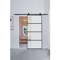 Frosted Glass Black Barn Door with Sliding Hardware Kit