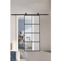 Clear Glass Black Barn Door with Sliding Hardware Kit