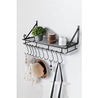 Kitchen Metal Shelves Saucepan Pan Pot Rack Storage Shelf with 10 Hooks Wall Mounted