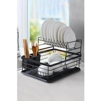 Kitchen 2 Tier Metal Dish Drainer Rack Sink Washing Plates Draining Board