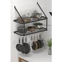Wall-Mounted 2 Tiers Pan Rack Pot Holders Storage with 10 Hooks