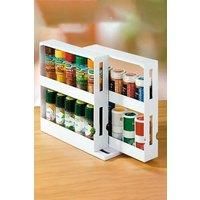 2 Tiers Rotating Jars Spice Rack Kitchen Storage Holder Shelf Cabinet Organizer