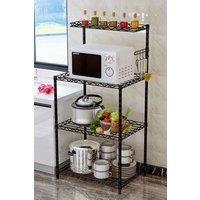 4 Tiers Microwave Storage Rack Shelf Organiser with Hooks for Kitchen