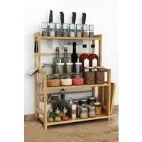 3-Tier Freestanding Bamboo Spice Rack Storage Organizer with Knife Holder for Kitchen