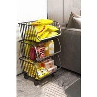 Stackable Rolling Metal Wire Basket Trolley Rack Fruit Vegetable Storage Holder for Kitchen