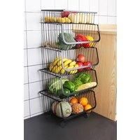 Stackable Rolling Metal Wire Basket Trolley Rack Fruit Vegetable Storage Holder for Kitchen