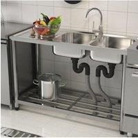 Stainless Steel 2 Compartments Commercial Sink with Drainboard
