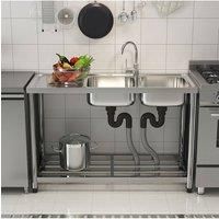 Stainless Steel 2 Compartments Commercial Sink with Drainboard