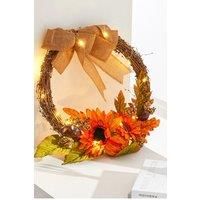 D35cm Halloween Decoration Artificial Sunflower Wreath with Lights
