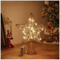 Modern Metal Pre-Lit Star Christmas Tree Topper with Beads