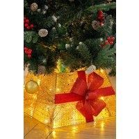 Square Christmas Tree Collar Basket Decor with Bow Tie
