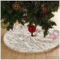D90cm Large Silver Sequin Snowflake Faux Fur Christmas Tree Skirt