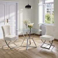 Set of 2 Beige High Back Dining Chairs with velvet Upholstered