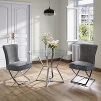 Set of 2 Beige High Back Dining Chairs with velvet Upholstered