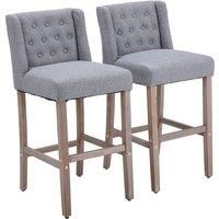 Set of 2 Hight Bar Stools Linen Upholstered with Wood Legs