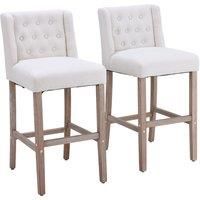 Set of 2 Hight Bar Stools Linen Upholstered with Wood Legs