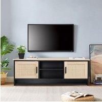 Modern TV Stand Wooden Storage Cabinet with Rattan Doors