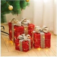 3Packs Christmas Ornament Decorative Lighted Gift Boxes Xmas Tree Decor