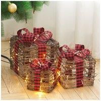 3Packs Christmas Ornament Decorative Lighted Gift Boxes Xmas Tree Decor