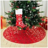 D120cm Round Shape Christmas Tree Base Skirt Xmas Ornament with Stocking