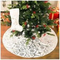 D120cm Round Shape Christmas Tree Base Skirt Xmas Ornament with Stocking