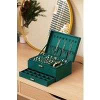 3-Tier Dark Green Velvet Jewelry Box with Lock