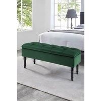 Green Buttoned Tufted Velvet Storage Ottoman Bench with Rubberwood Legs Luxury Bed End Stool