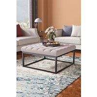 Square Linen Footstool with Metal Frame