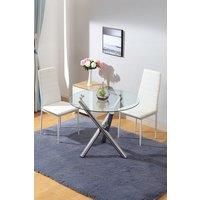 3-Piece Dining Table Set of Modern Faux Leather Dining Chairs and Tempered Glass Round Table