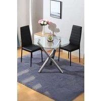 3-Piece Dining Table Set of Modern Faux Leather Dining Chairs and Tempered Glass Round Table