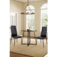 3-Piece Dining Table Set of Modern Faux Leather Dining Chairs and Tempered Glass Round Table