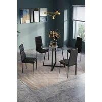 5-Piece Dining Table Set of Modern Faux Leather Dining Chairs and Tempered Glass Round Table