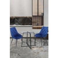 3-Piece Dining Table Set of Velvet Dining Chairs and Tempered Glass Round Table