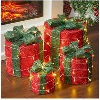 4Pcs Round Christmas Gift Boxes with LED Light Bowknot Decor