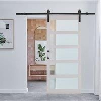91cm W x 3.5cm D x 213cm H Farmhouse Style Wooden Barn Door with 183cm Slide Guide White