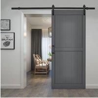 91cm W x 3.5cm D x 213cm H Farmhouse Style Wooden Barn Door with 200cm Slide Guide Dark Grey