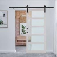 91cm W x 3.5cm D x 213cm H Farmhouse Style Wooden Barn Door with 200cm Slide Guide White