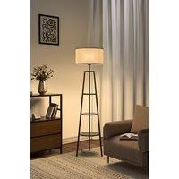 Round Shelf Floor Lamp with Fabric Lampshade